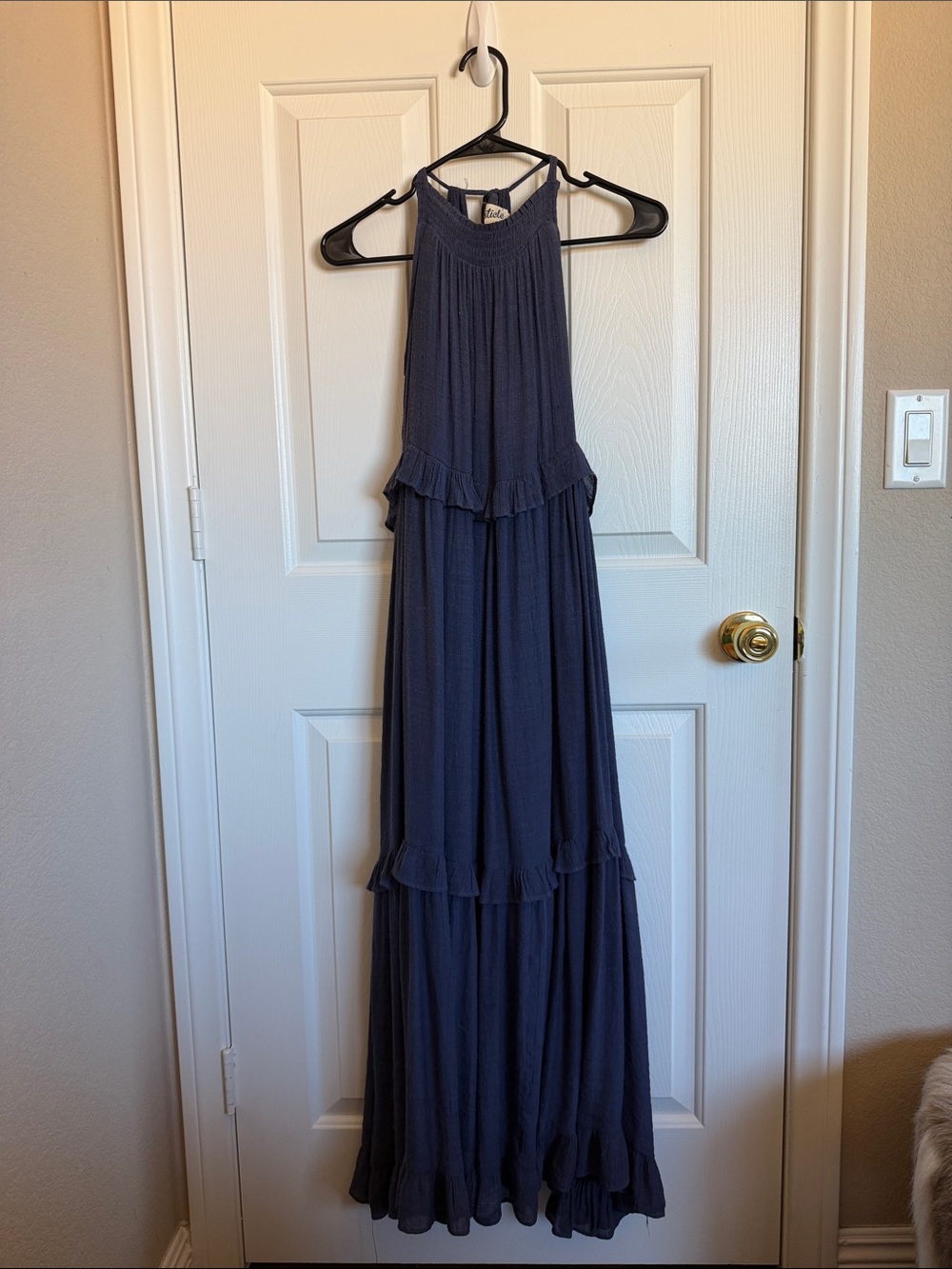 Vici Listicle Sleeveless Navy Maxi Dress with Ruffle Tiers